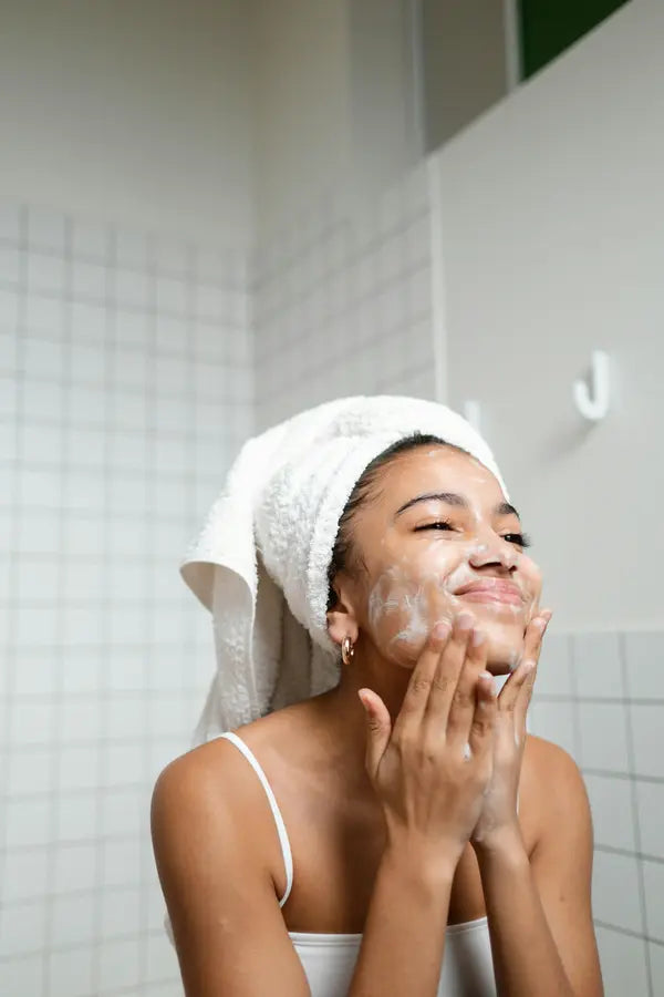 applied face wash on face